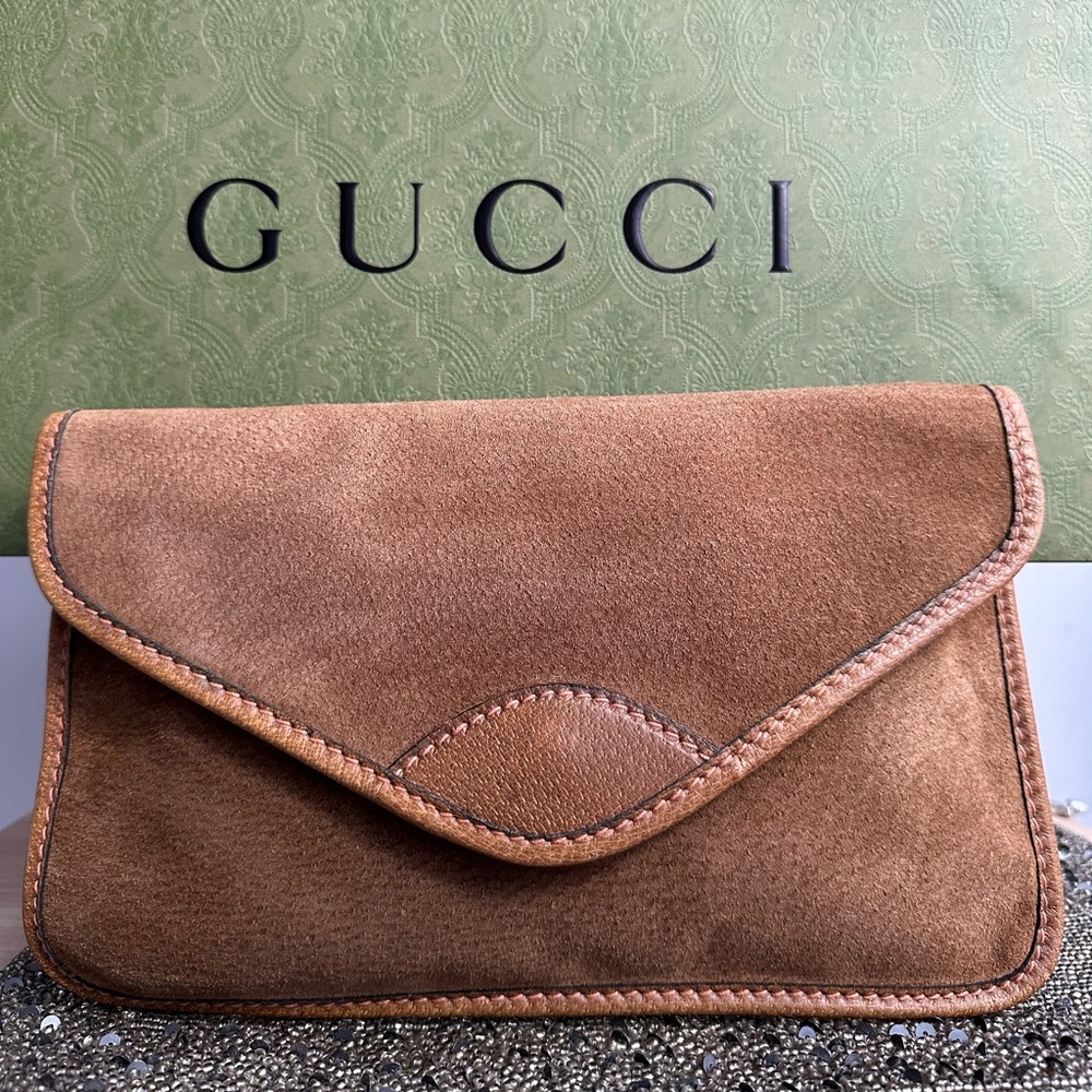 Rare Gucci vintage boarskin and suede 1970s envelope clutch